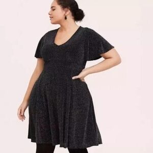 Black & Silver Glitter Super Soft Skater Dress